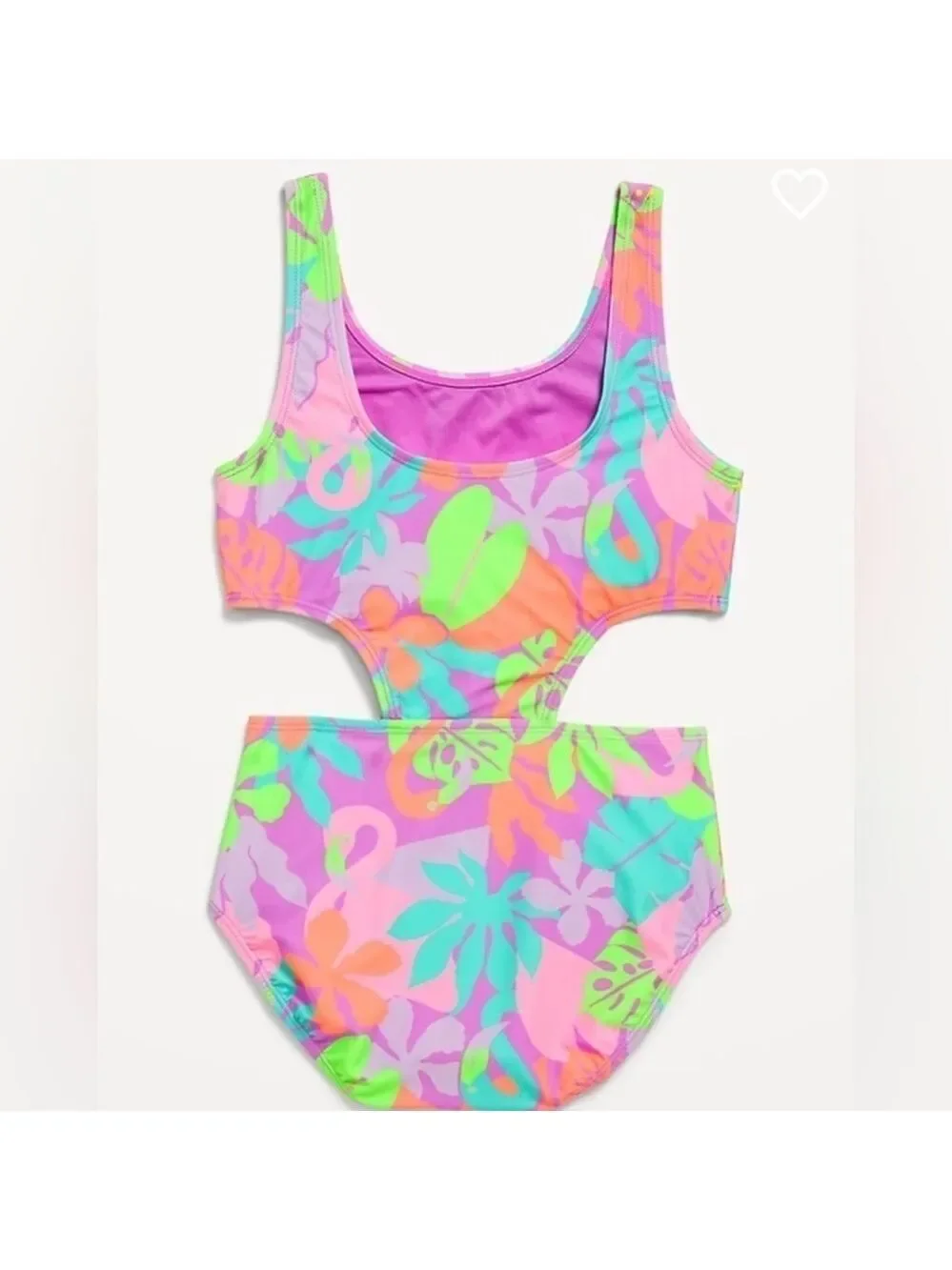 Old Navy Girls’ Printed Side Cutout Tie-Knot One Piece Tropical Floral Swimsuit
